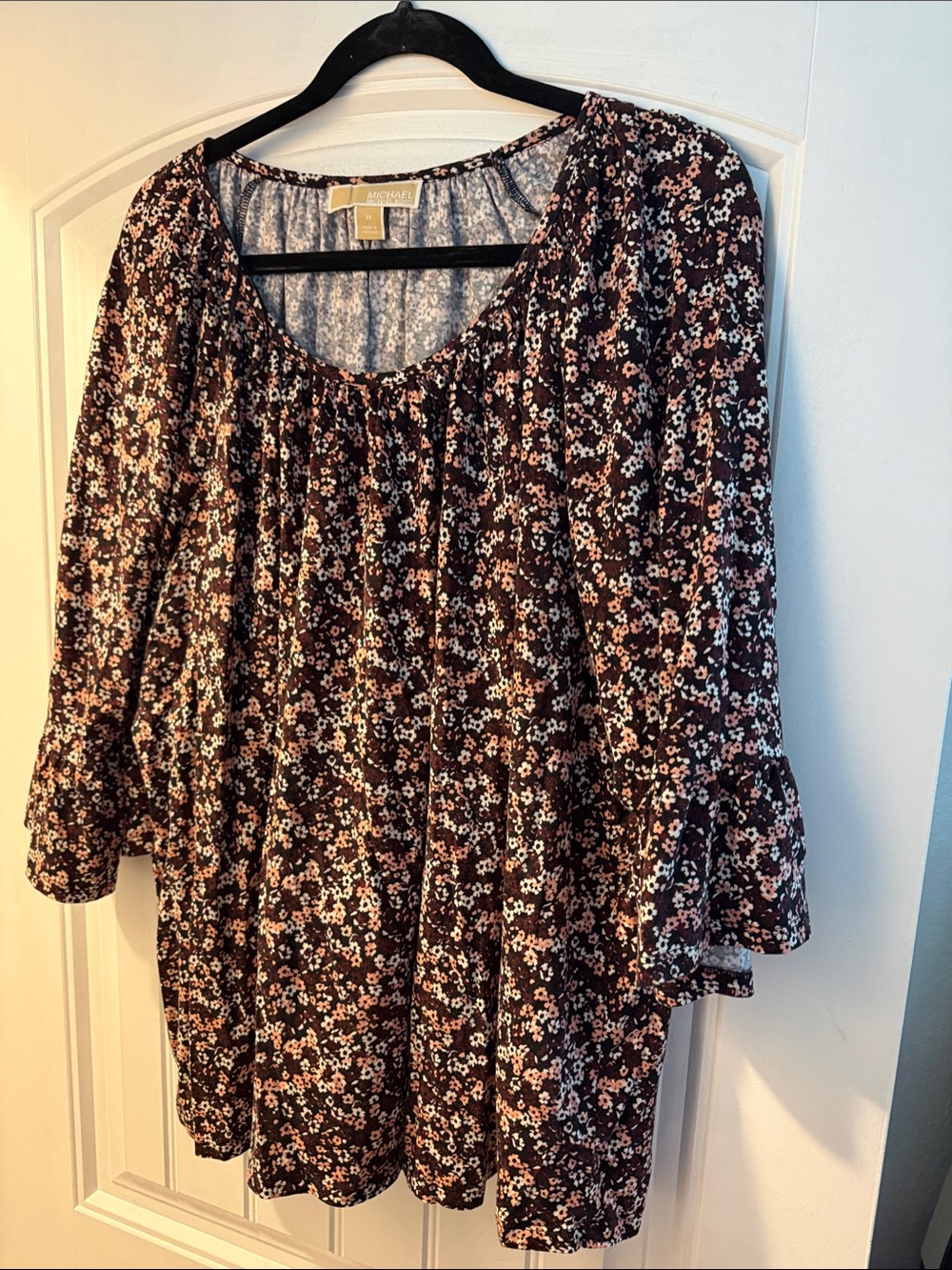 Michael Kors Burgundy Floral Peasant Tunic - Burgundy/Pink/Cream